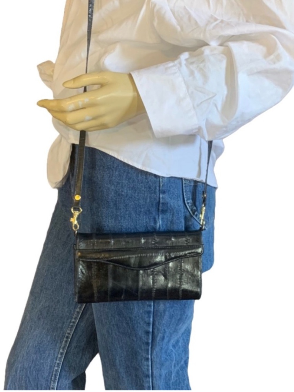 VINTAGE LEE SANDS BLUE EEL SKIN SMALL CROSSBODY WALLET BAG